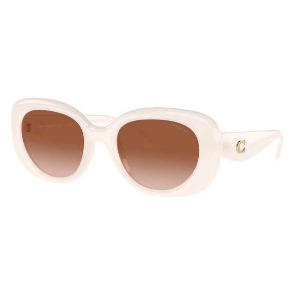 New COACH CR609 Beige Round HC8391U 5805/13 Sunglasses Women - Picture 1 of 6
